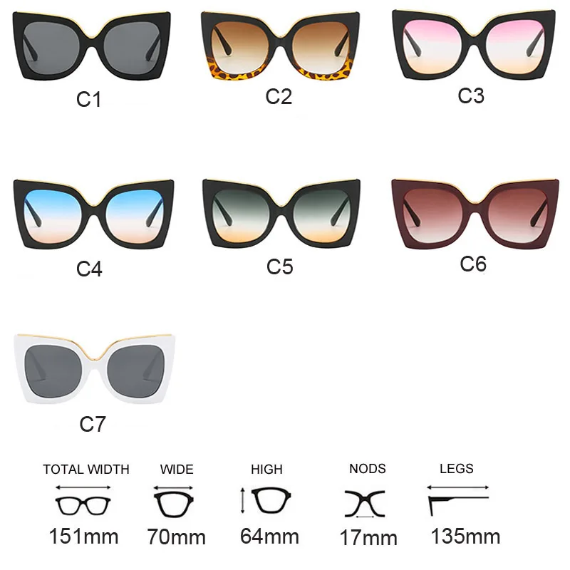 

Luxury Black Oversized Sunglasses Women Brand Designer Sexy Big Frame Square Cat Eye Sun Glasses 2021 New Female Gradient Shades
