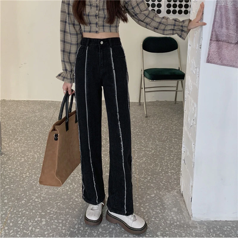 

Корейский вариант новой коллекции 2021 года, женские дизайнерские нишевые джинсовые брюки с эффектом потертости и бахромой, брюки с широкими ...