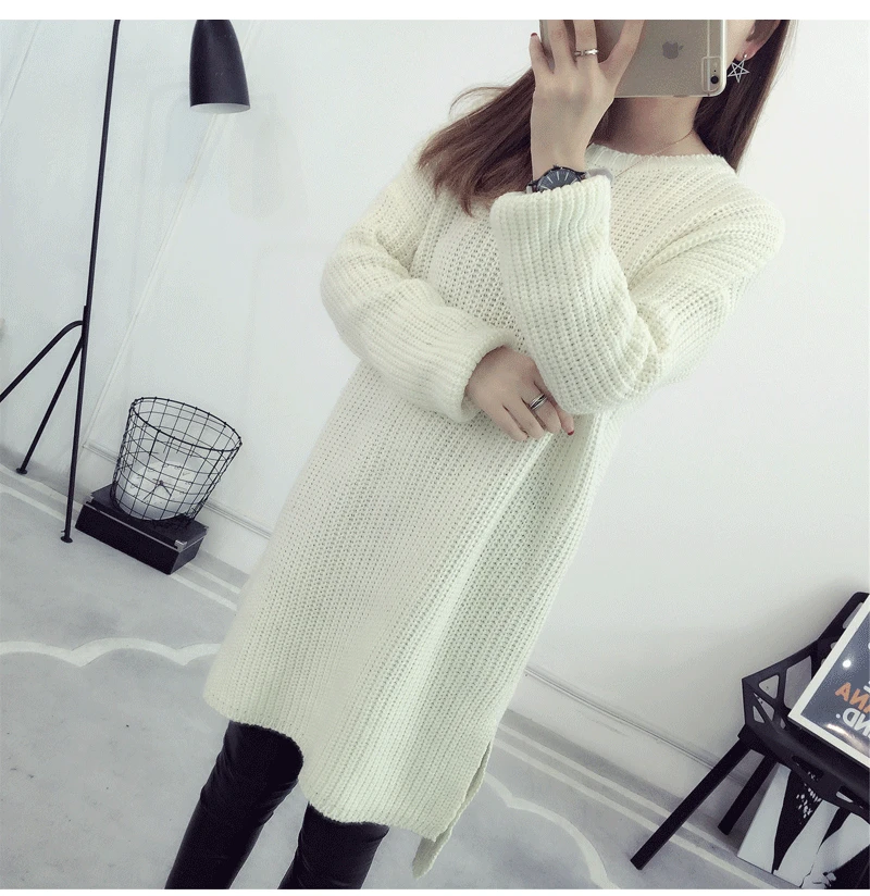 

Mid-length sweater split fur loose thick needle long-sleeved sweater sweater coat