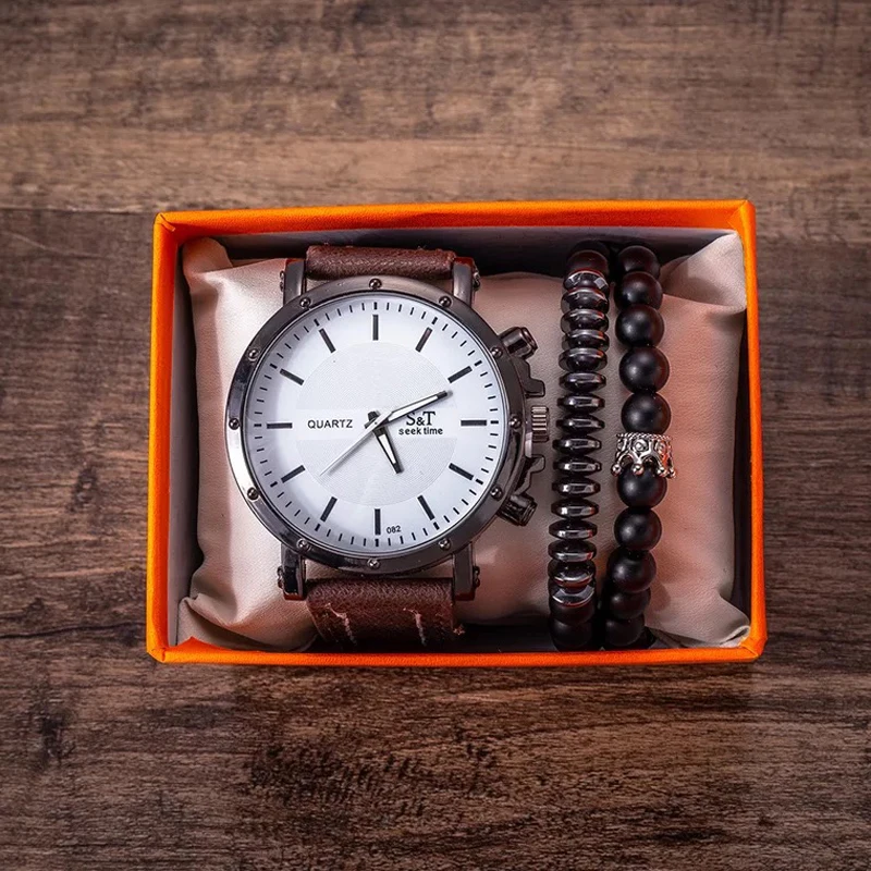 Новые модные кварцевые наручные часы мужские с браслетом набор деловых