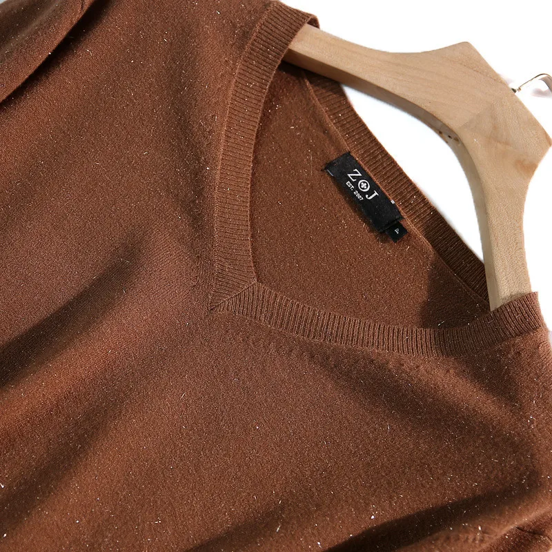 

New Product Knitwear 2020 New Fall Winter Fashion V-neck Pure Color Loose Regular Sleeve Simple Casual Sweater Women B290