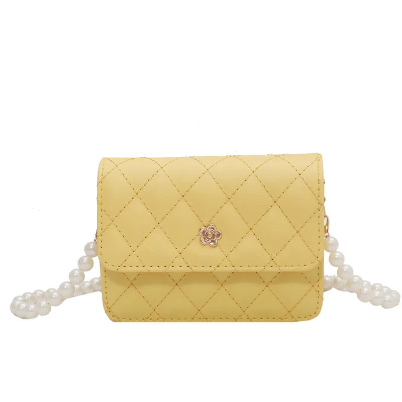 

Good Quality Mini Leather Bag Pearl Chain Women Shoulder Bag Crossbody Ladies Handbag Fashion Rhomboid Design Small Square Purse