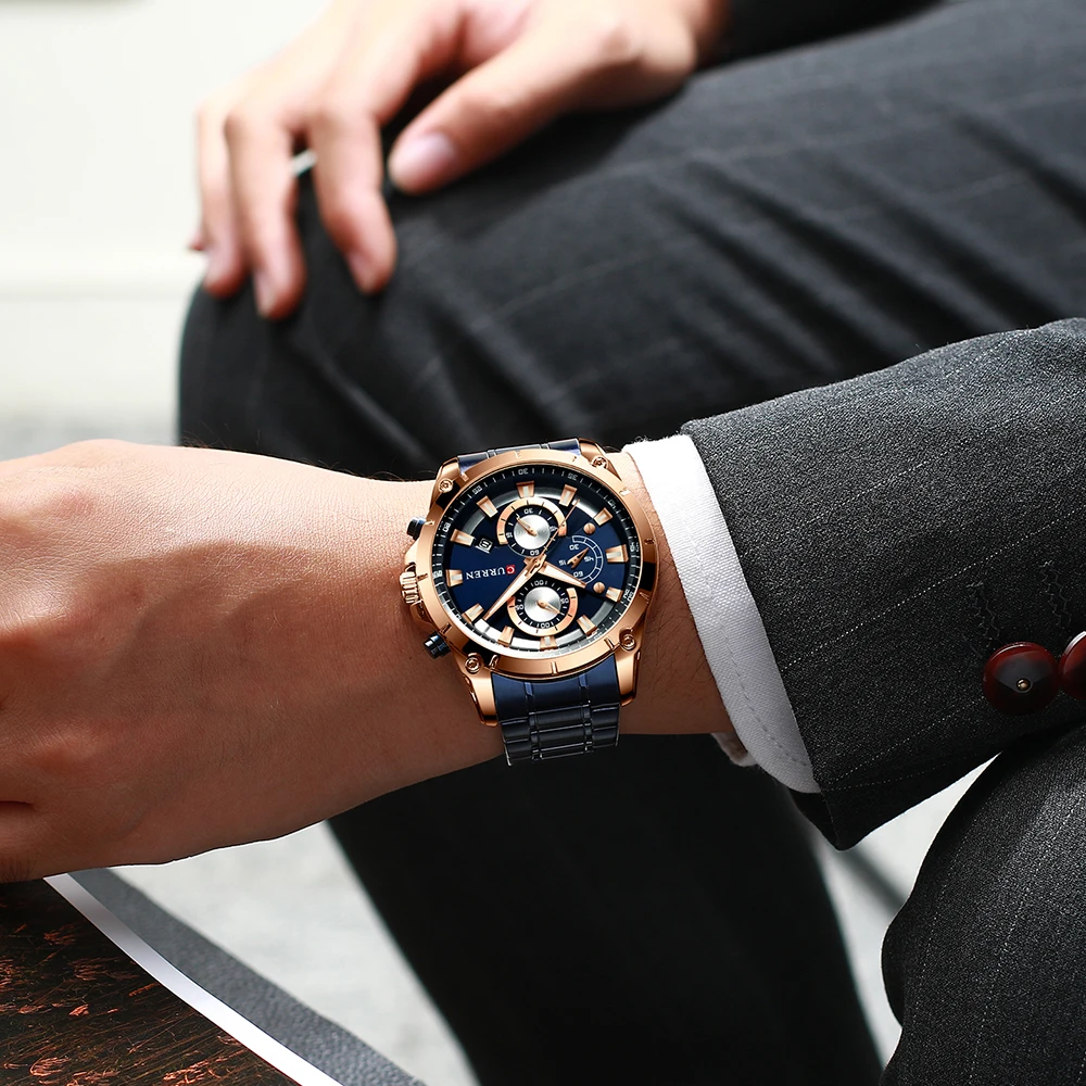 CURREN Men Watch New Stylish Business Quartz Watches Blue Steel Band Military Sport Chronograph Clocks Relogio Masculino | Наручные часы