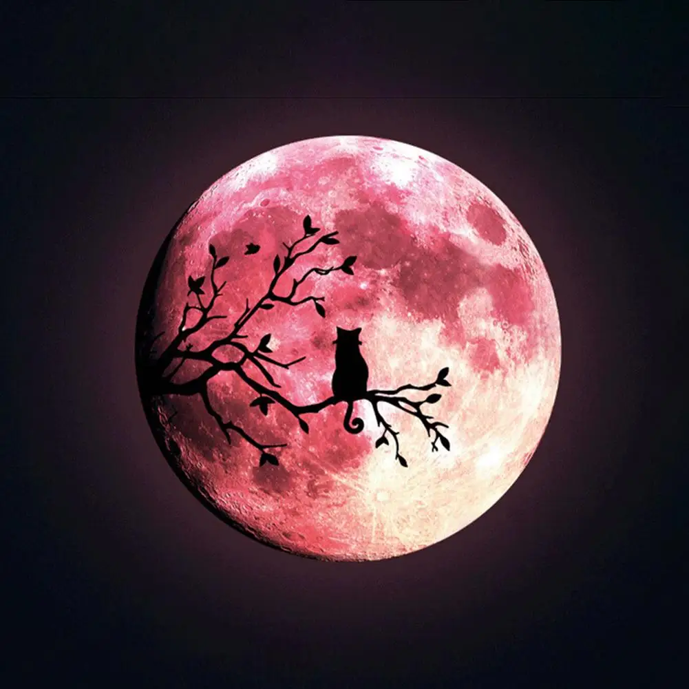 Креативный 3D Хэллоуин ветка Кошка Луна узор светящийся яркий стикер на стену для
