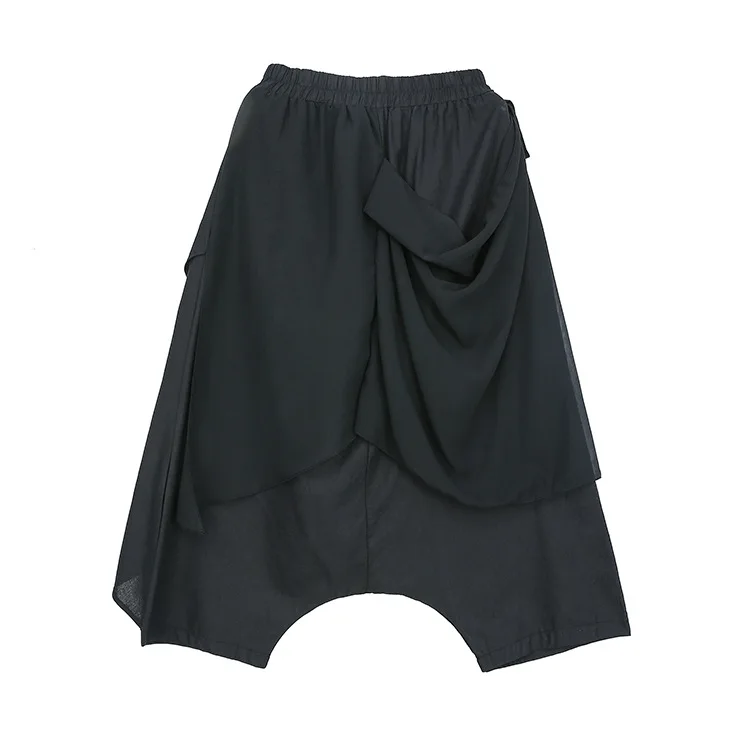 

2020 New Spring Autumn Streetwear High Elastic Waist Black Fold Bandage Stitch Loose Long Cross-pants Women Trousers Fashion