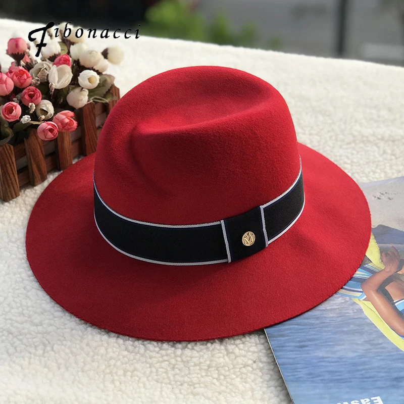 

Red Hats For Women Men Wool Fedoras Vintage Trilby Felt Fedora Hat With Wide Brim Elegant Lady Winter Autumn Jazz Caps