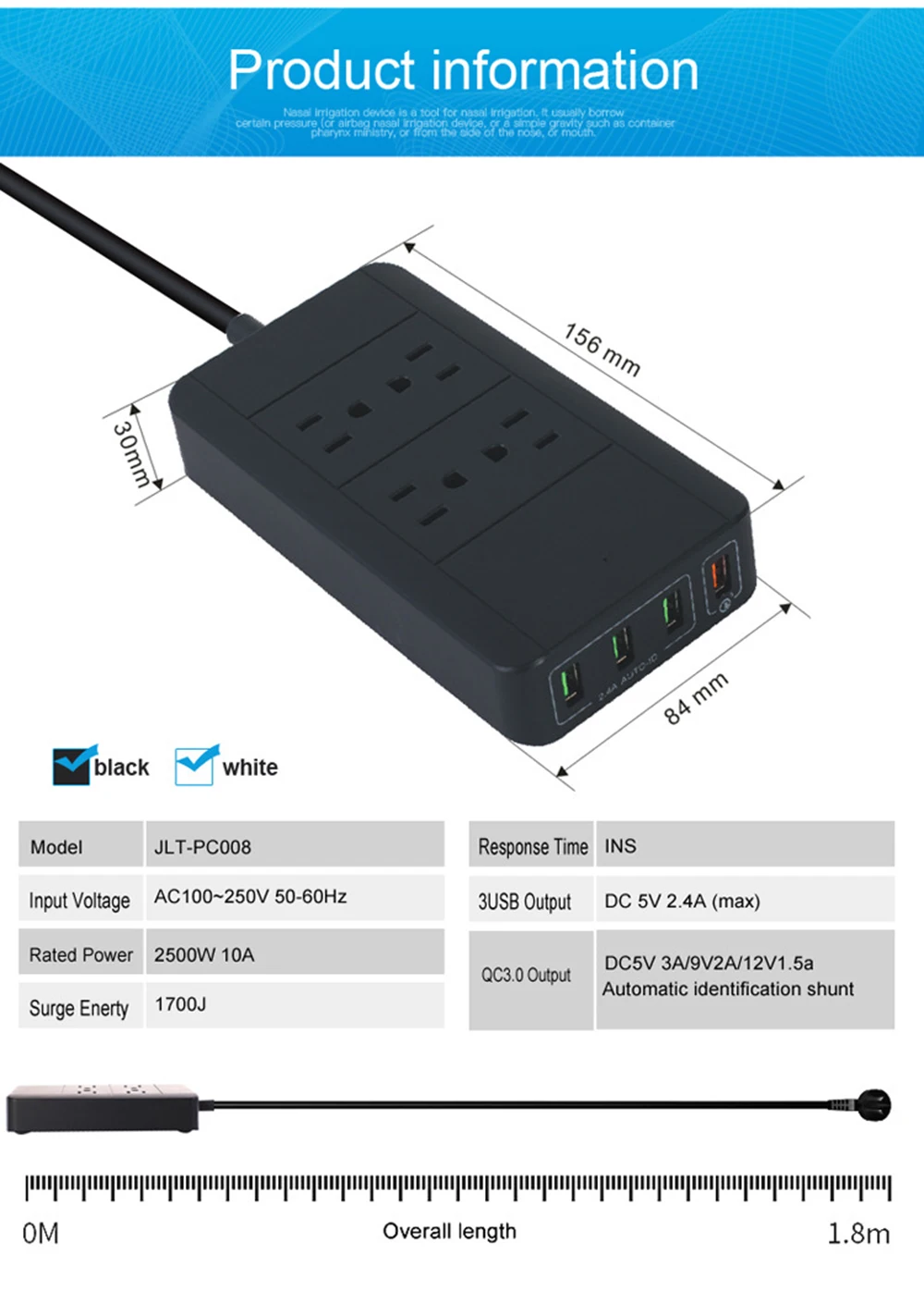 Сетевой фильтр, сетевой фильтр, 4 USB розетки переменного тока, штепсельная розетка США с USB 4 портами QC3.0, быстрая зарядная станция, 6 футов/1,8 м, удлинитель