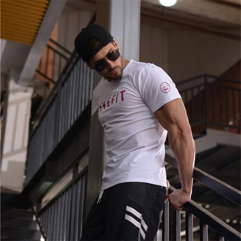 Футболка мужская хлопковая с коротким рукавом приталенная тенниска принтом