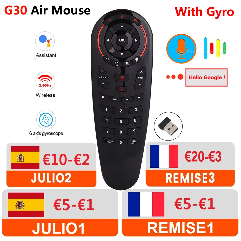 

G30 2.4G Gyroscope Wireless Air Mouse 33 Keys IR Learning Smart Voice Remote Control for X96 mini H96 MAX Android Box vs G10 G20