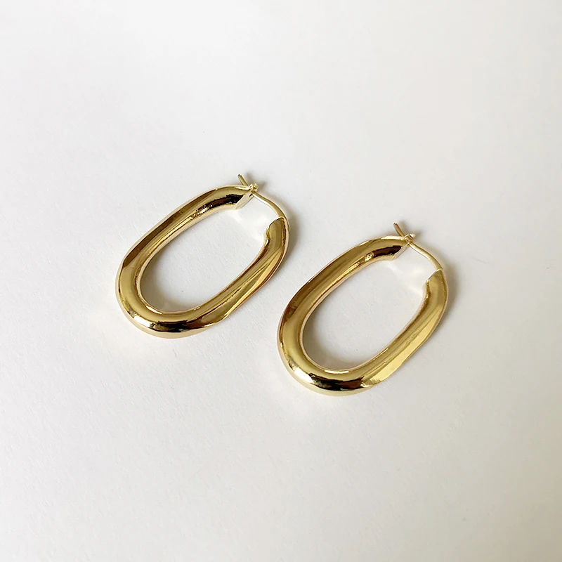 gold GHIDBK, маленькие золотые серебряные одноцветные овальные серьги-кольца, модные массивные серьги ручной работы, женские минималистичные повседневные серьги - Окраска металла: gold