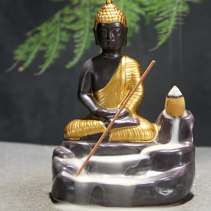 

Backflow Ceramic Cone Incense Burner Holder Buddhist Cones Decor + 10 Incenses