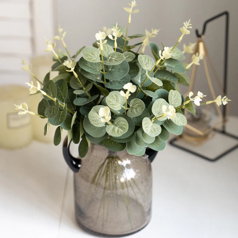 

10pcs Eucalyptus Artificial Silk Flowers Wedding Hotel Meeting Christmas Table Home Decor Forest Style High Quality DIY Ornament