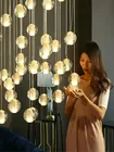 Дуплекс вилла лестница подвесной светильник современный круглый с украшением в виде кристаллов Стекло мяч подвесной светильник Гостиная лестница светодиодный Люстра