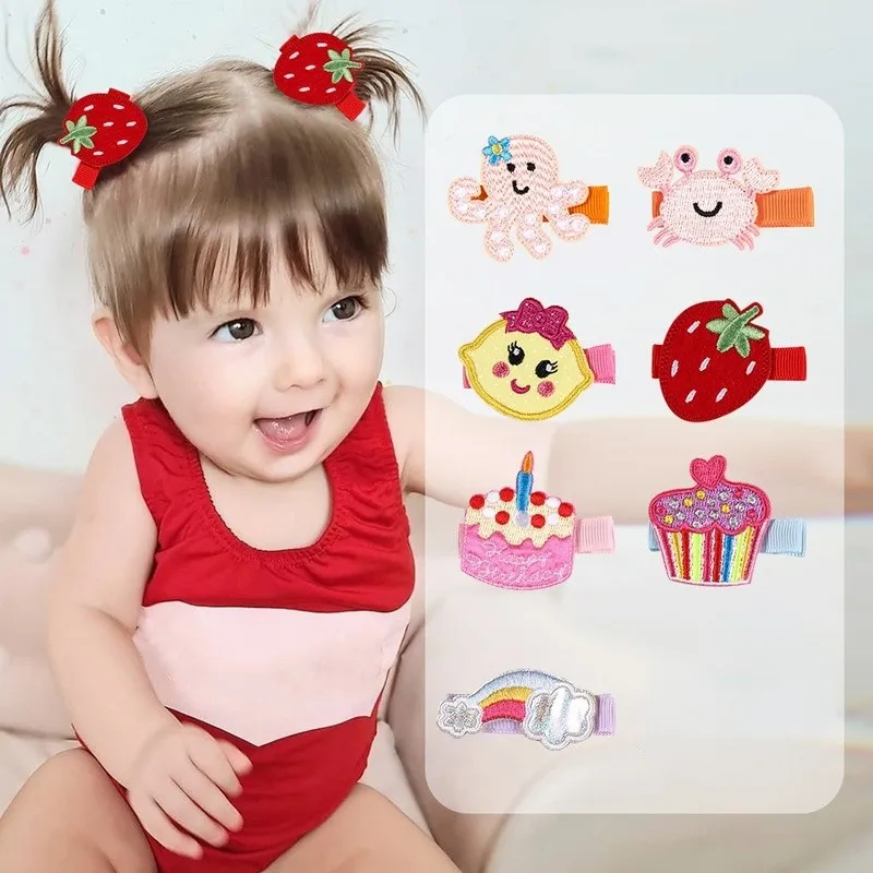 

Korean Cute Sweet Embroidered Butterfly Hair Clip Baby Embroidered Flowers Hair Accessories Cartoon Animal Fruit Girls Hairpins