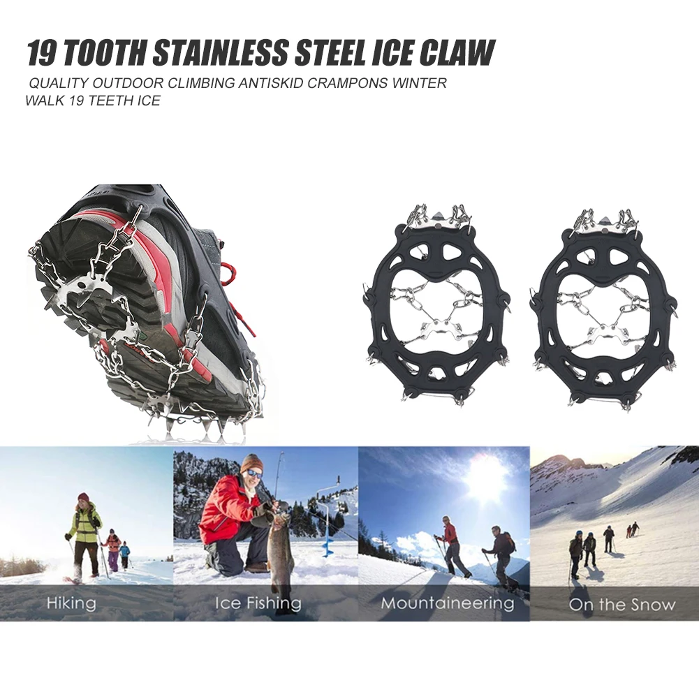 

1 Pair 19 Teeth Ice Gripper Spike for Shoes Anti Slip Hiking Climbing Snow Spikes Crampons Cleats Chain Claws Grips Boots Cover