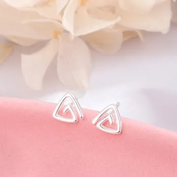 

S925 pure silver student gift jewelry simple wind hollow three-dimensional triangular studs ground earrings YC2283E-E018