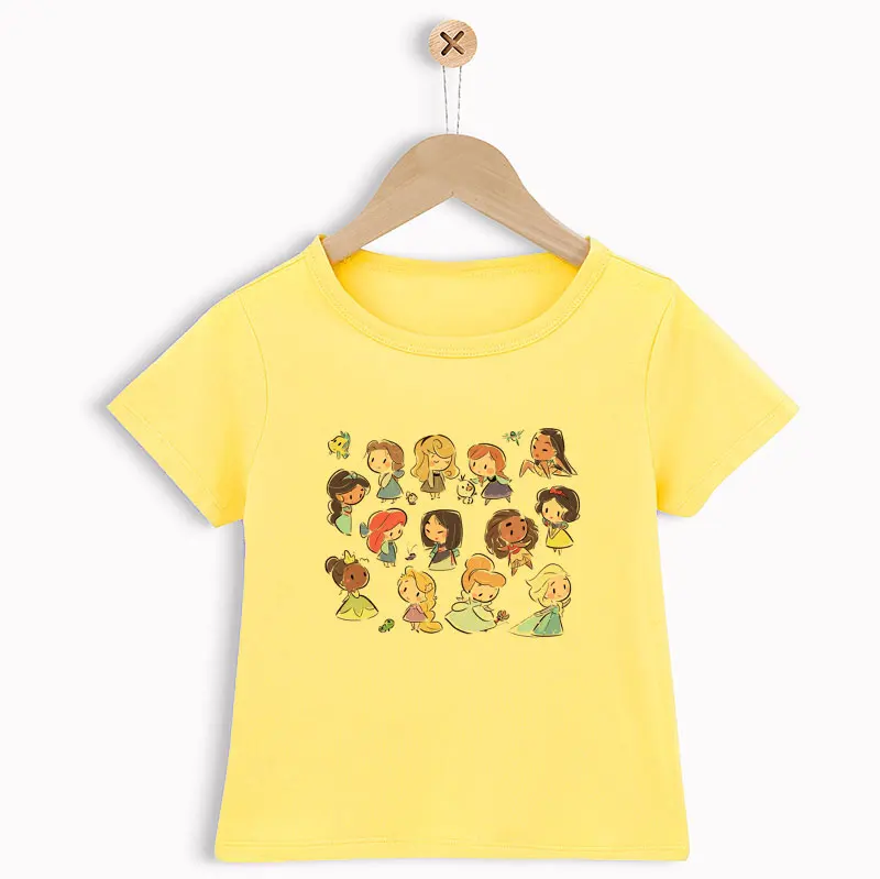 

24M 3T 4T 5T 6T 7T 8T 9T Girl T Shirt Mermaid Pretty Print Summer T-shirt Cute Children Kawaii Pink Yellow Tshirt Cartoon Shirt