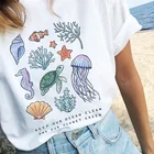 Hahayule-JBH, футболка с изображением океана и планеты, зеленая графическая футболка, свободная футболка с рисунком черепахи, Хлопковая женская футболка
