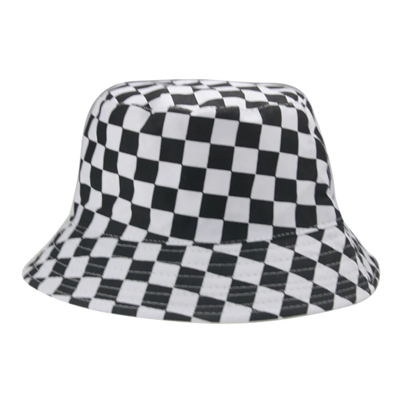 

Bucket Hat Men Women Plaid Black White Summer Sun Hat Breathable Casual Outdoor Fishermen Flat Women Bucket Hat Gorro Pescador