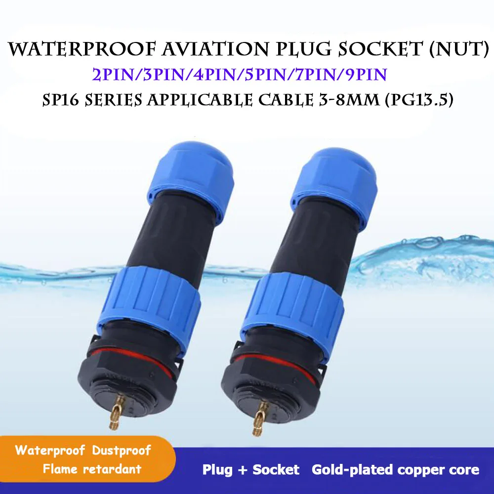 Водонепроницаемый авиационный разъем задняя гайка тип панели проводной SP16