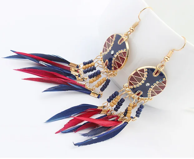 Модные женские богемные Висячие винтажные длинные серьги с перьями для девушек и