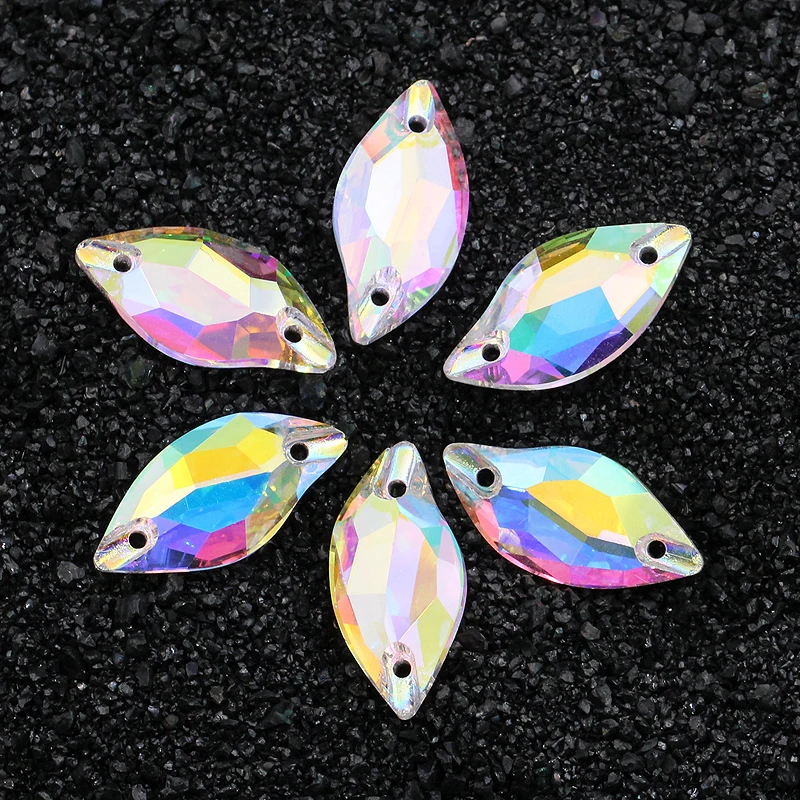 

big Size Leaf Crystal AB K9 Crystal Flatback Sew-on Rhinestones Strass Glass for Diy Craft Clothing Garment Decoration Jewelr