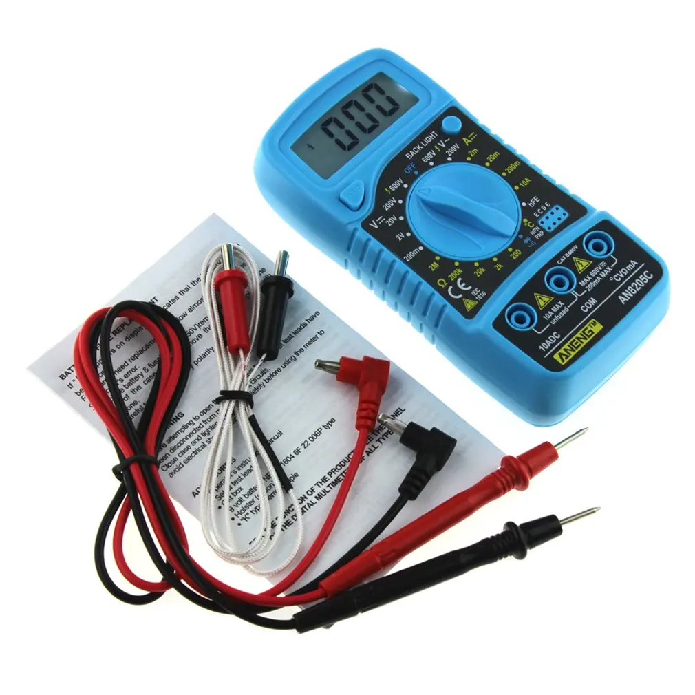 

Professional Digital Multimeter AN8205C LCD Display Digital Multimeter AC/DC Thermometry Ammeter Voltmeter Ohm Meter Tester