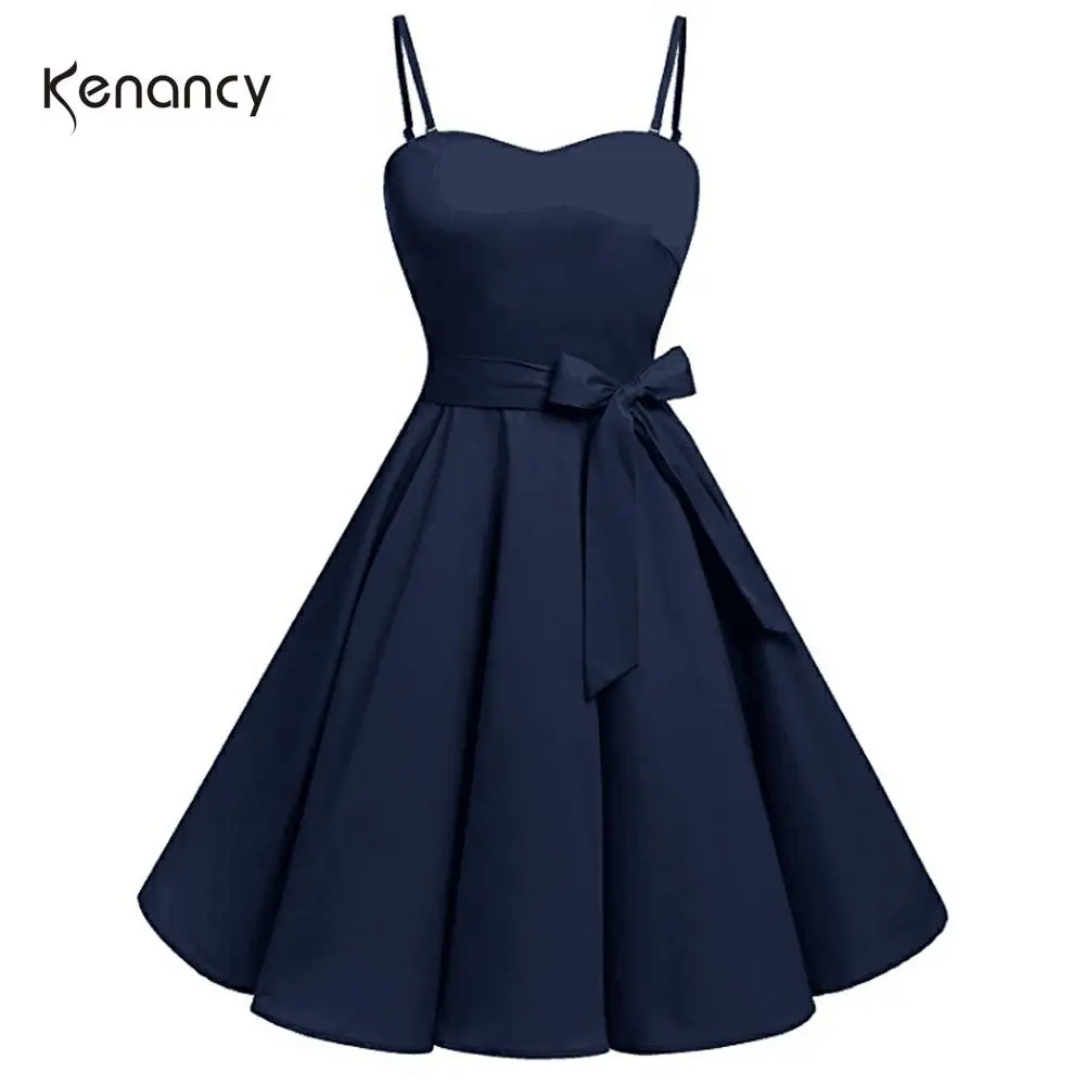 Женское винтажное платье Kenancy однотонное эластичное хлопковое Повседневное на