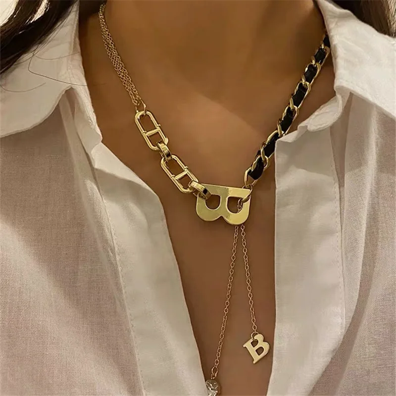 

Gold Color Letter B Initial Necklaces Chunky Chain for Women Statement Choker Necklace Gothic Pendant