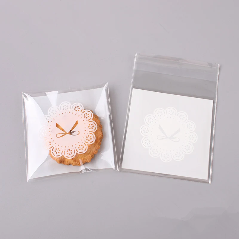 White And Bowknot LBSISI Life 100 шт 10*10+ 3 см мешки для печенья, конфет для дома Рождество свадебное украшение самоклеящаяся пластиковая упаковка для пищевых продуктов полипропиленовый подарочный пакет - Цвет: White And Bowknot