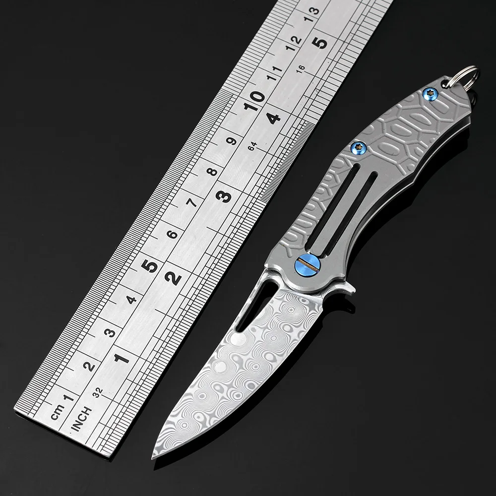 KKWOLF дамасский карманный нож Мини титановая ручка кемпинг Тактический Выживание