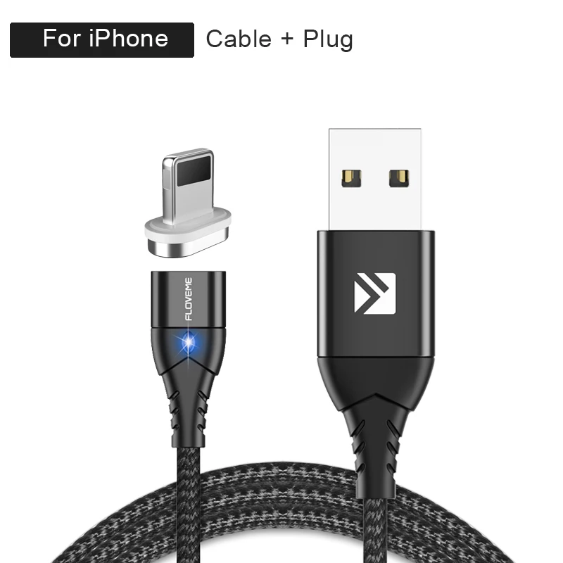 black for iphone FLOVEME 3A Магнитный Micro USB кабель type-C Магнитный зарядный кабель для телефона Xiaomi для iPhone 7 8 samsung - Цвет: black for iphone