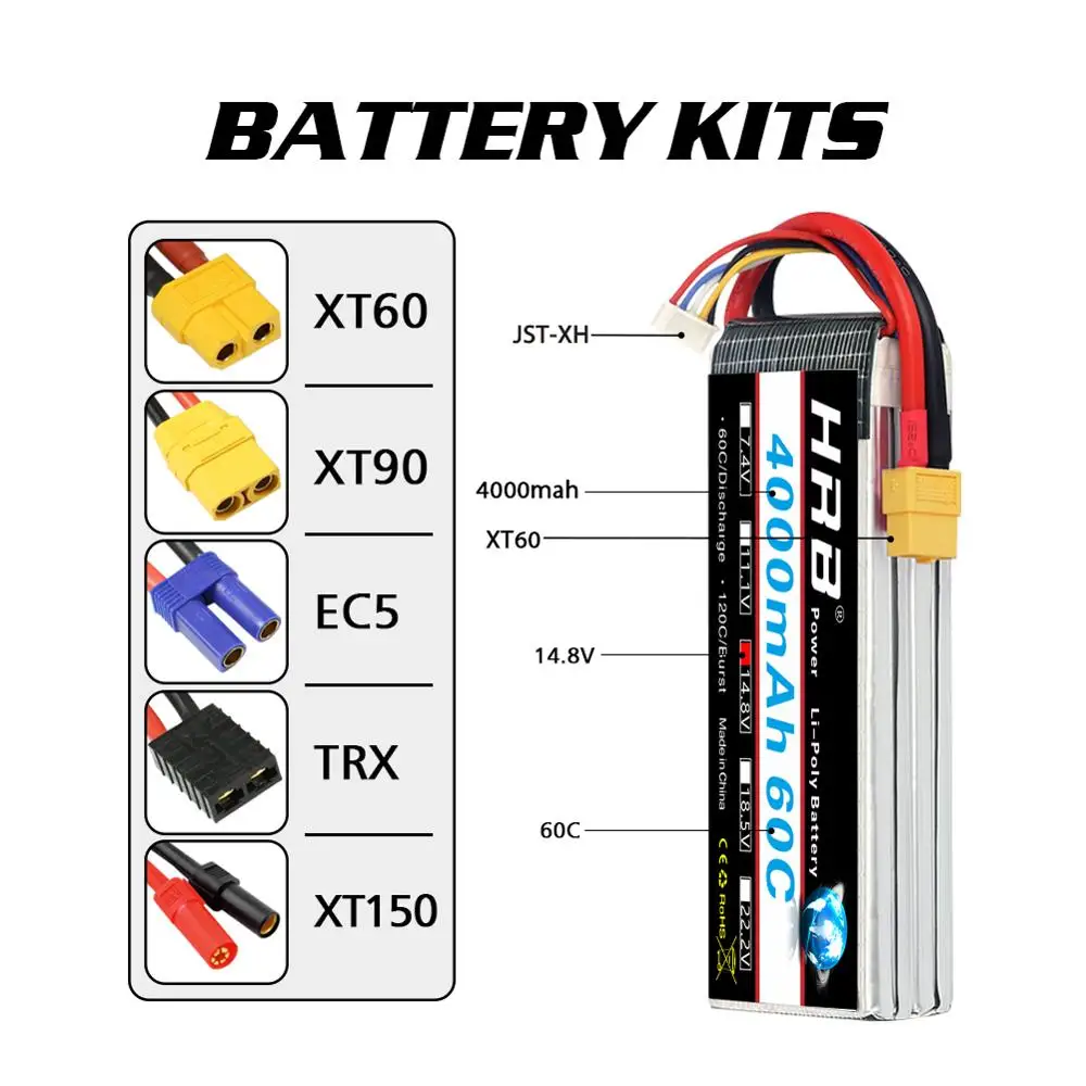 hrb 4s lipo аккумулятор 148 в 4000 мач 60c xt60 разъ
