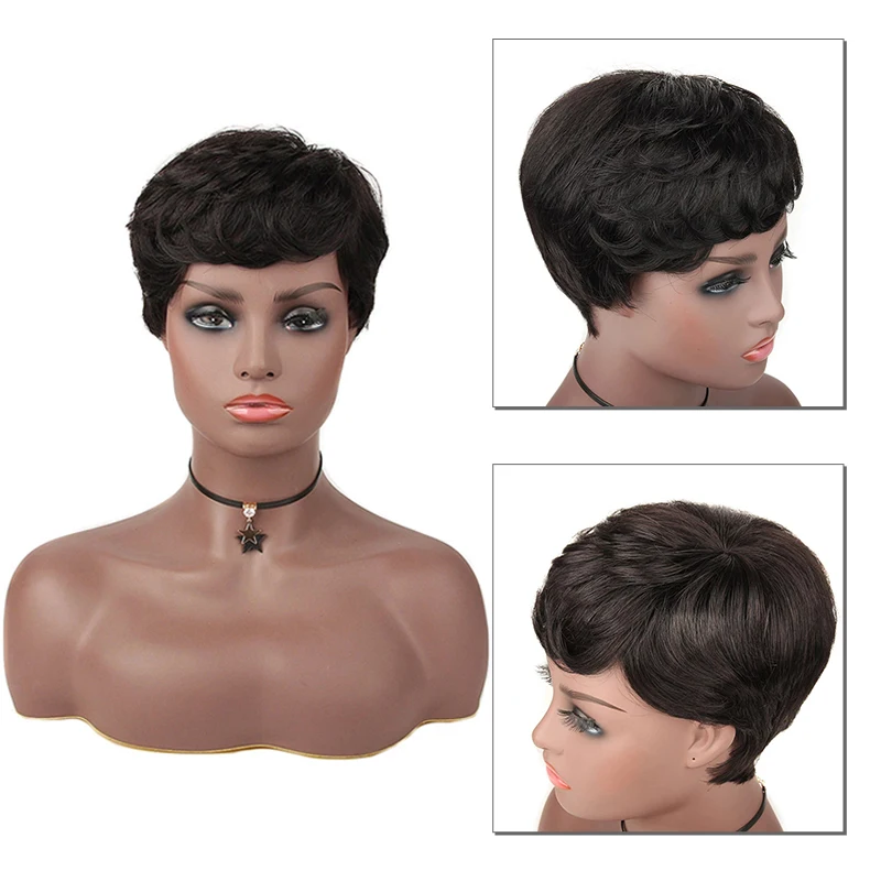 Short Human Hair With Bangs Wigs Brazilian Human Hair 100% Remy Hair Extension Afro Human Hair Wig For Black/White Women
