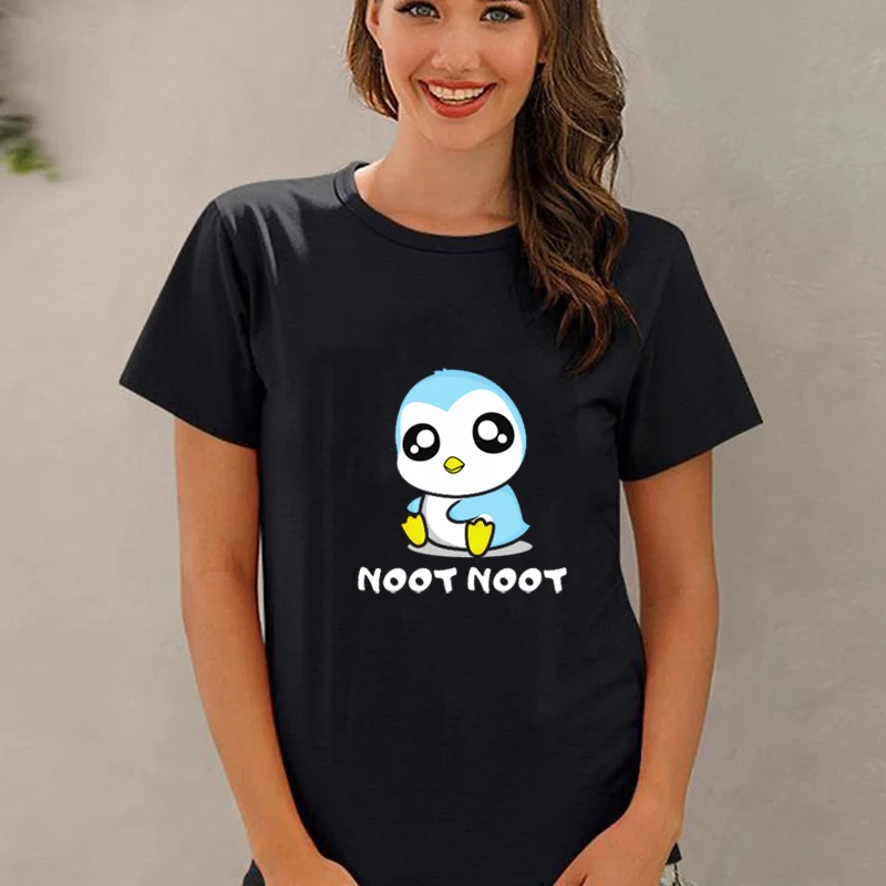 

2021 Hot Sale Noot Noot Pingu Female T Shirt Motherf***kers Printed Harajuku Vintage Anime Tops Cotton Black White Tee