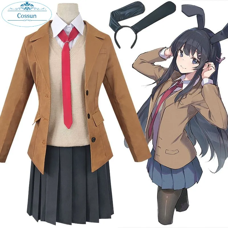 

Костюм для косплея Seishun Buta Yarou Wa Bunny Girl Sakurajima Mai полный комплект наряд JK Униформа японское аниме костюм Хэллоуин