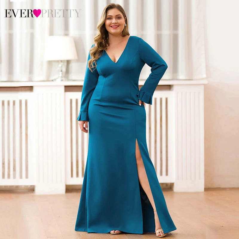 Teal вечернее платье Ever Pretty с глубоким v-образным вырезом и высоким разрезом