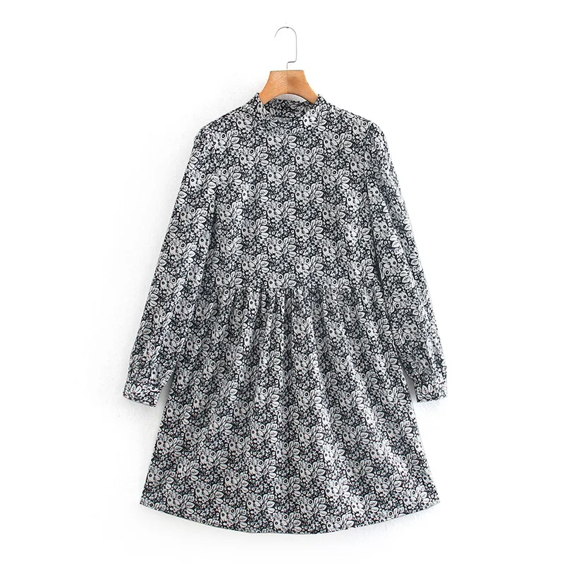 

С длинным рукавом Свободные Круглый воротник платье с цветочным рисунком повседневные уличные зимние меховые сапоги прямое платье