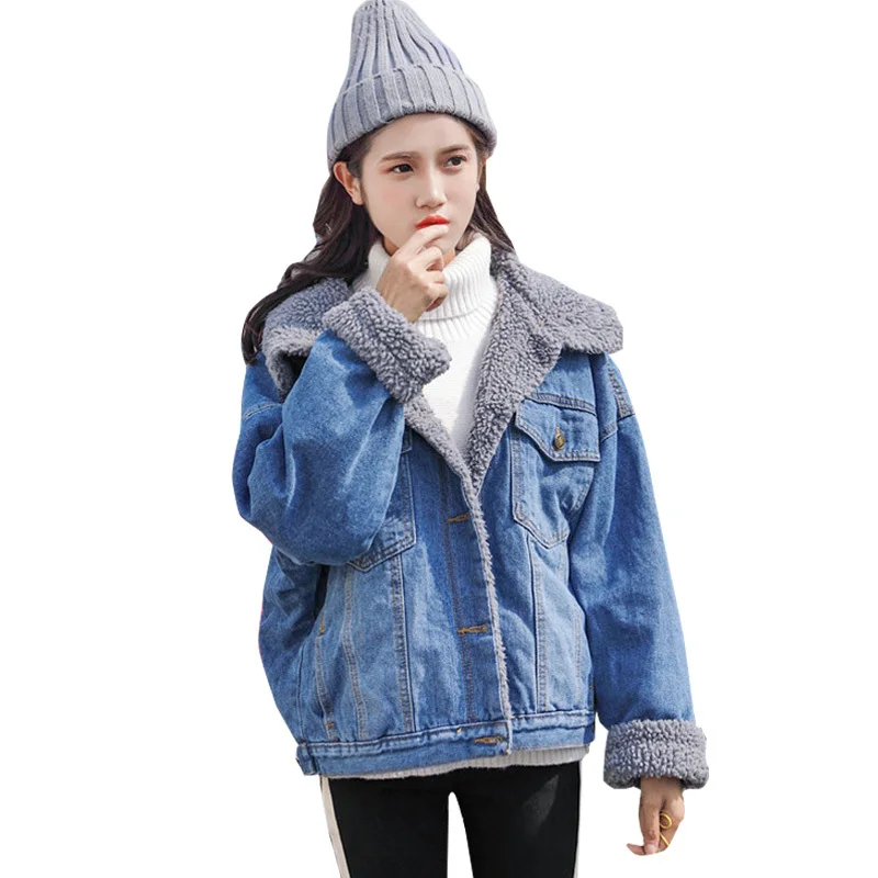 

Denim Winter Woman Casual Warm Jacket Long New Ladies Fashion V-Neck Denim Jacket Single-breasted Female Hooded Loose Coat C 820
