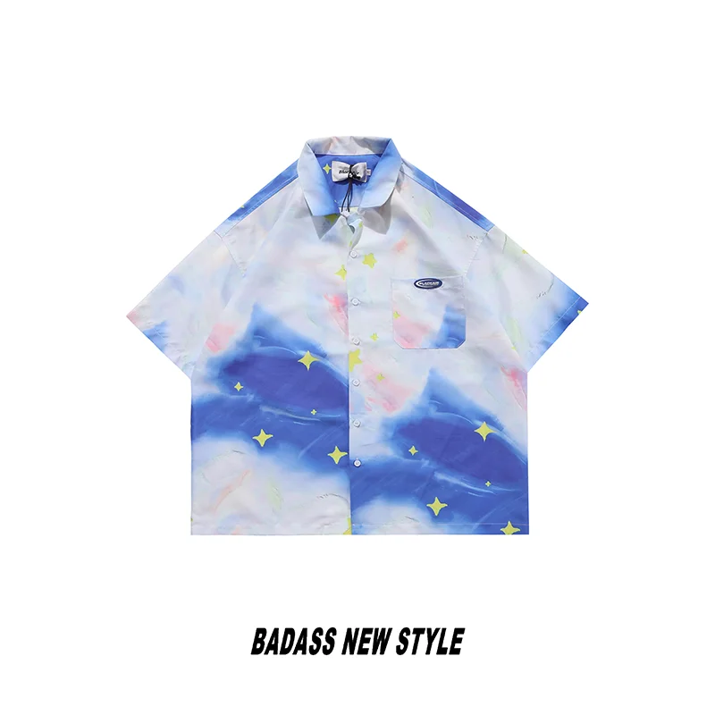 

Chinese Star High Street Hip Hop Shirts Men Streetwear 2021 New Look Flame Digital Printing Oversized Shirts Men Dropshipping