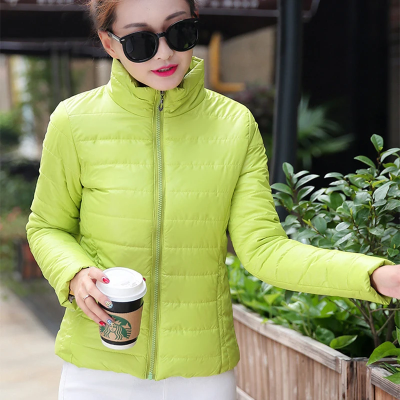 Женская короткая куртка с хлопковой подбивкой зеленый светильник для весны и