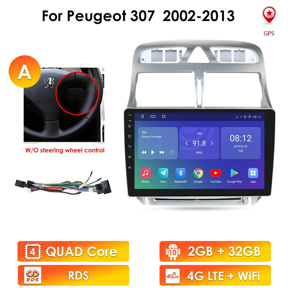 

Автомобильный мультимедийный радиоплеер 2DIN, 9 дюймов, Android 10, GPS, для Peugeot 307, 307CC, 307SW, 2002-2013, стерео, BT, навигация, Wi-Fi, 4G
