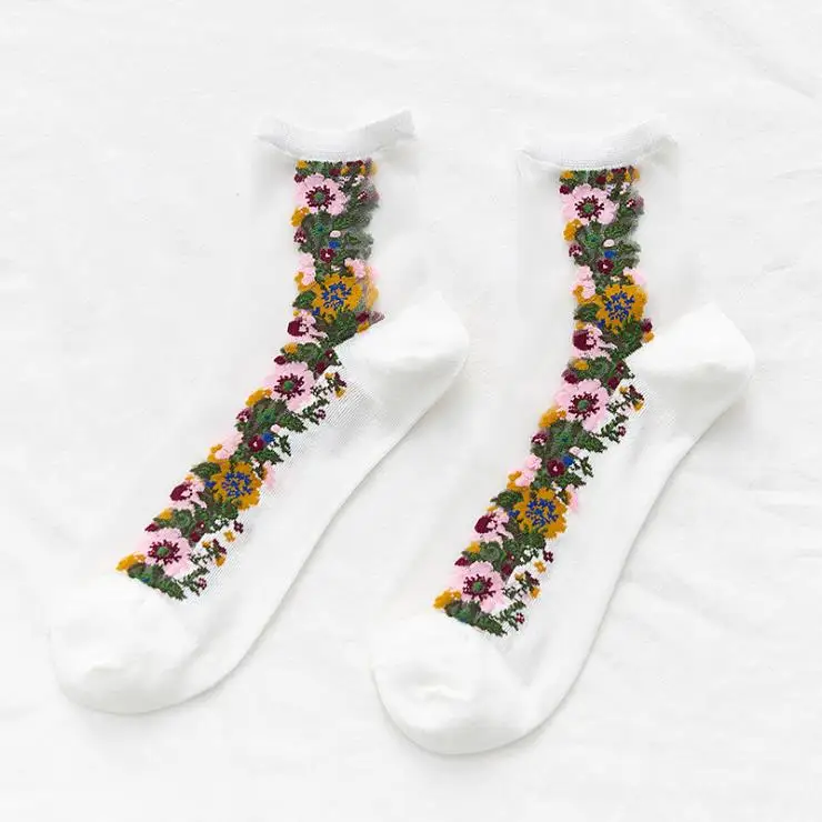 Летние Осенние шелковые короткие носки с цветочным кружевом для женщин и девочек