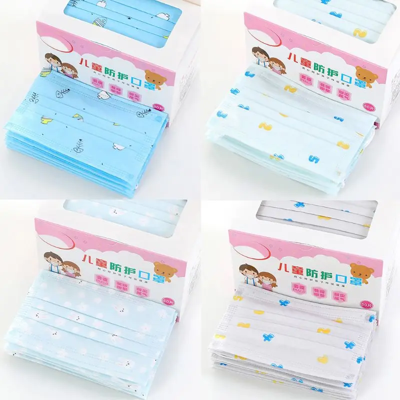 

50Pcs/Box Kids Disposable 3-Layer Face Mask Cute Cartoon Printed Nonwoven Dustproof Anti Pollen Earloop Mouth-Muffle
