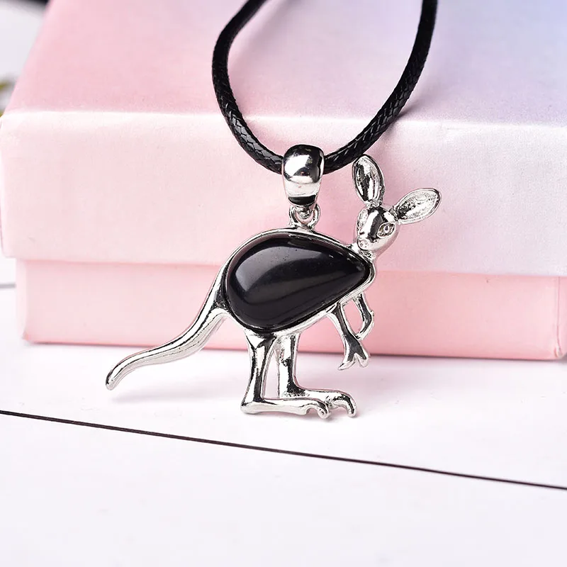 

Подвеска из натурального кристалла в форме кенгуру, подвески в виде животных, ювелирные изделия из обсидиана и минералов, Дамская Очаровательная кварцевая цепочка, сувенир, подарок