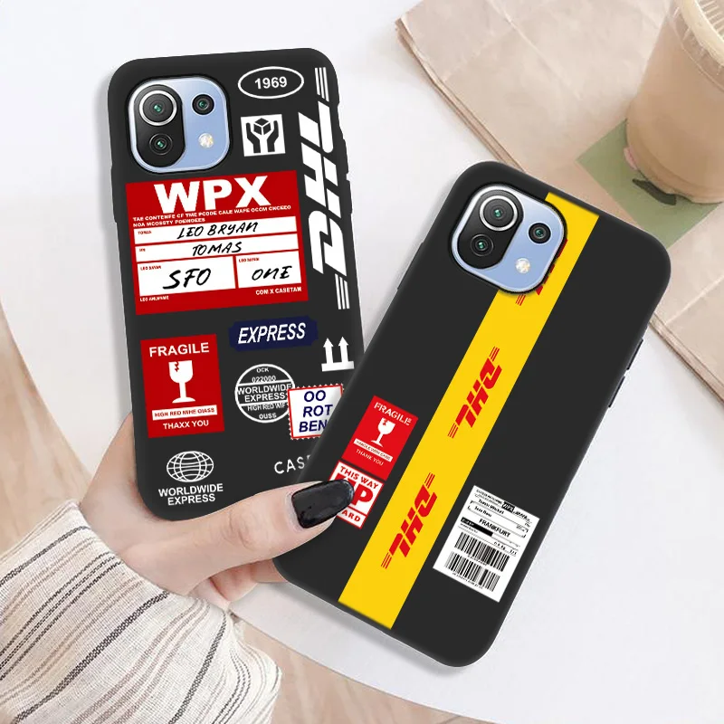for xiaomi mi 11 ultra cases hot dhl express label phone case redmi note 10 pro mi 11 lite 10t pro 9t 8 9 se silicone cover capa free global shipping