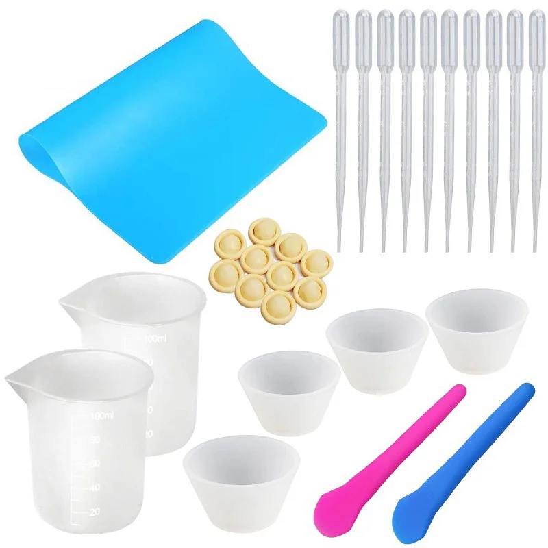 

1Set DIY Epoxy Glue Tool Sets Silicone Pad Measuring Cup Stirring Rod