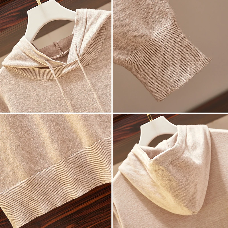 Женский вязаный свитер спортивное платье с капюшоном повседневные свободные