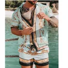 Мужской комплект из 2 предметов, повседневная быстросохнущая рубашка с гавайским принтом и короткими рукавами, пляжные шорты, лето 2021