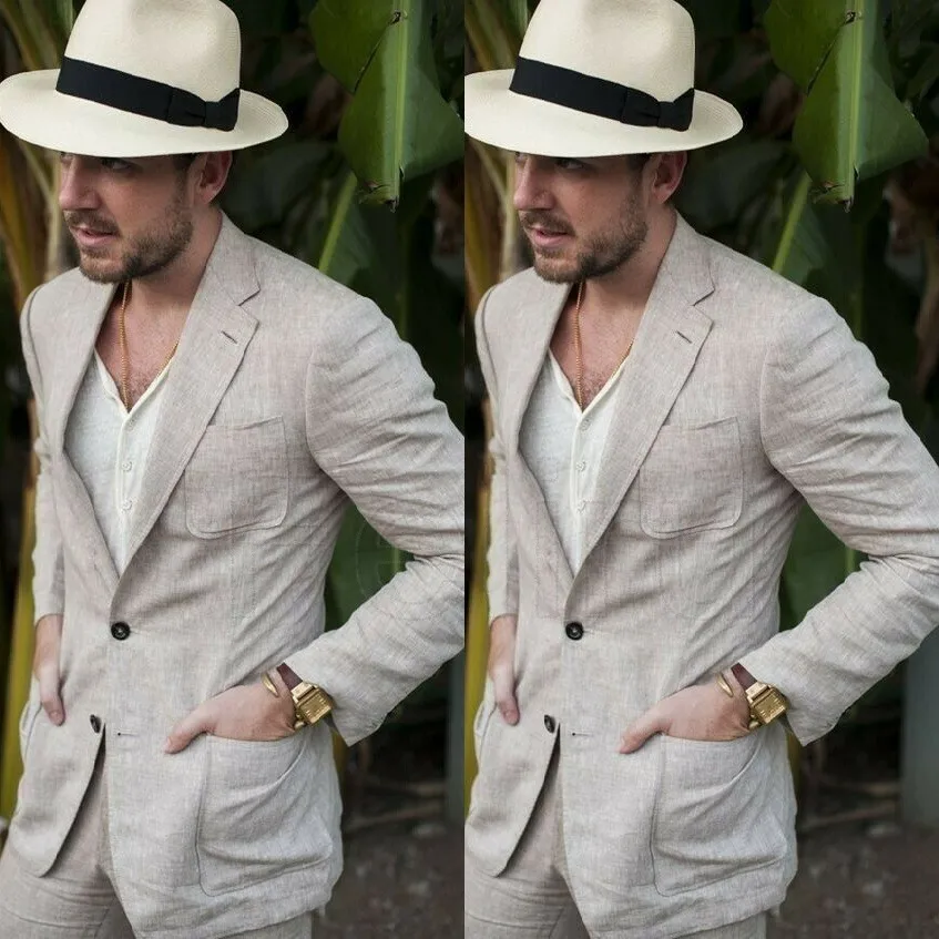 Летний пляжный костюм для жениха 2 шт. солодовый Блейзер пиджак брюки с отложным